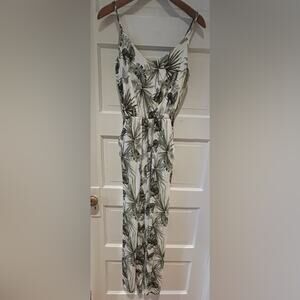 Lush Green and Cream Leaf Print Jumpsuit